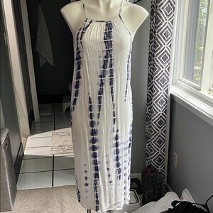 White and Blue Tie-Dye Maxi Dress